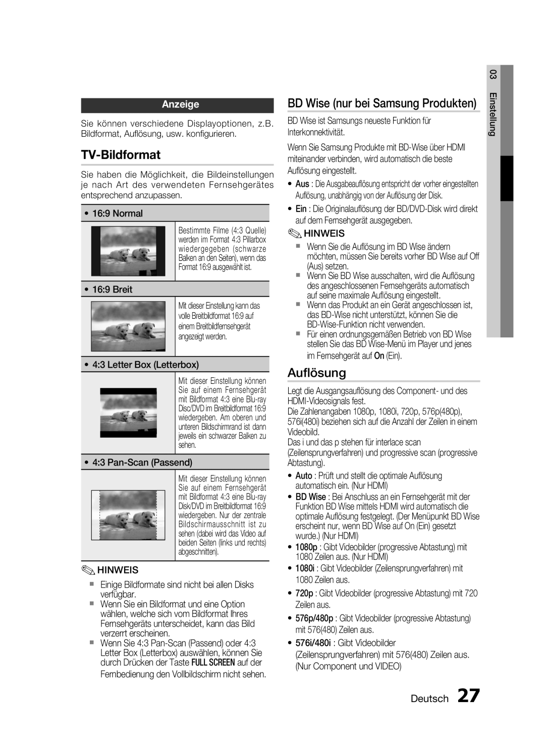 Samsung HT-C5200/XEN, HT-C5200/EDC, HT-C5200/XEF manual Auﬂösung, Anzeige 