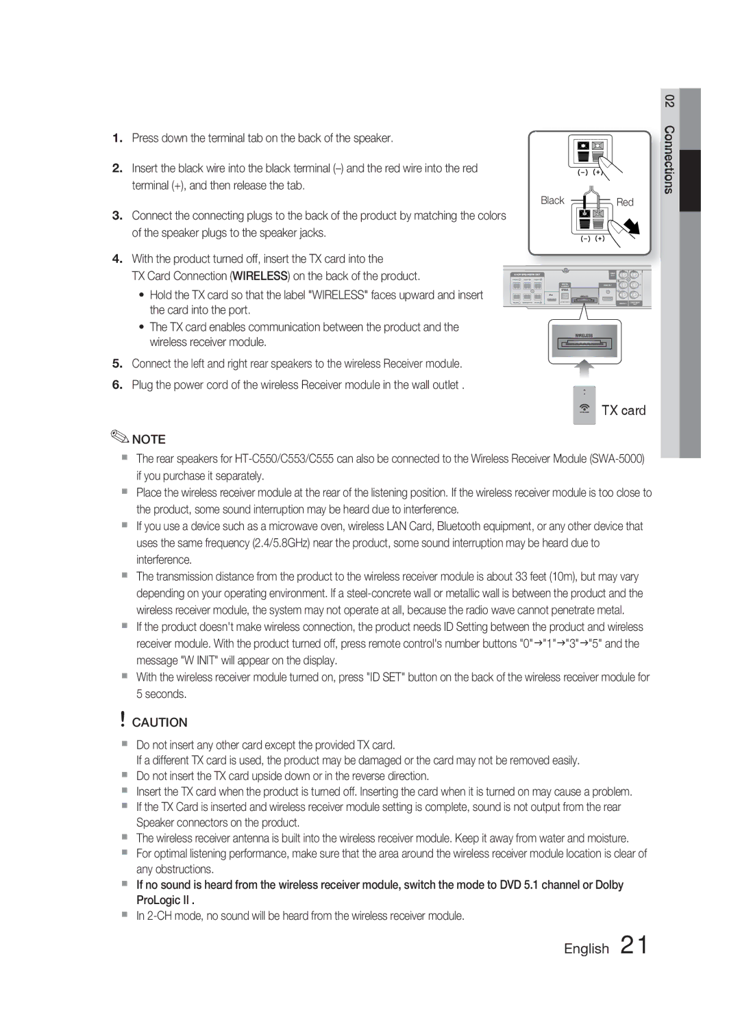 Samsung HT-C550-XAC user manual Card into the port, TX card enables communication between the product 