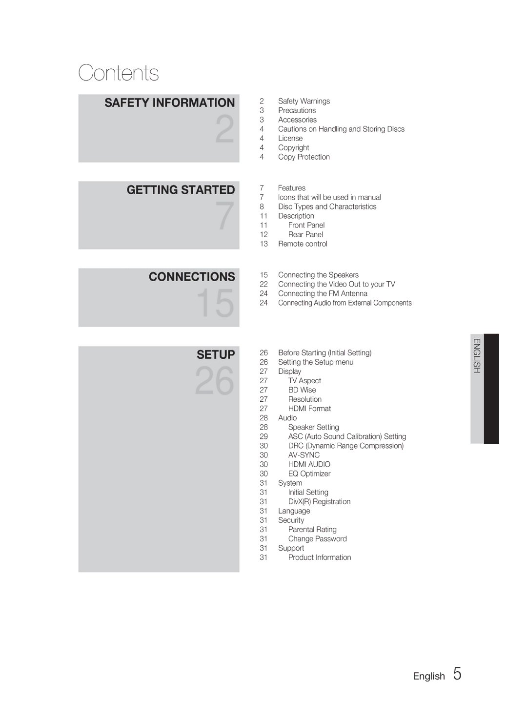 Samsung HT-C550-XAC user manual Contents 