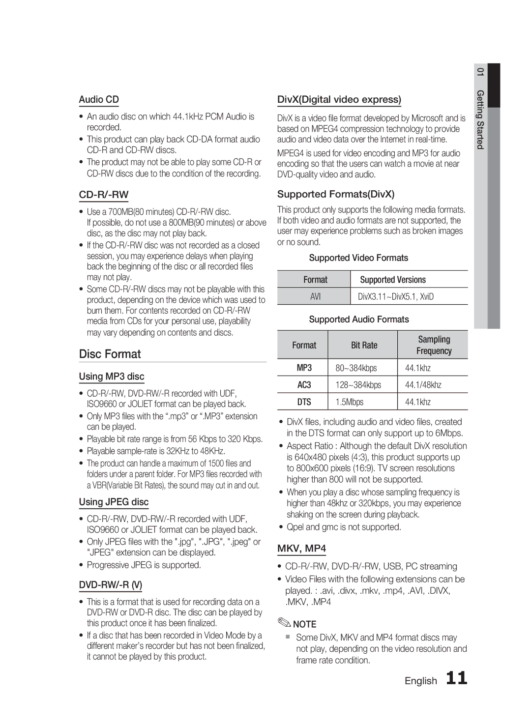 Samsung AH68-02258S, HT-C5500 user manual Disc Format 