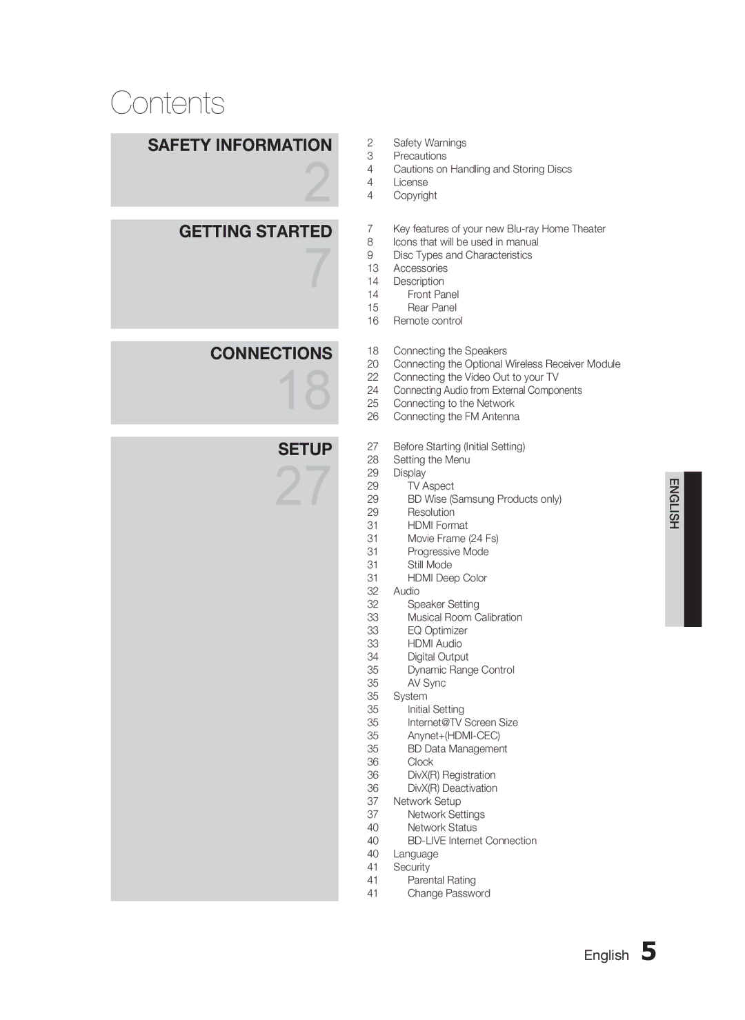 Samsung AH68-02258S, HT-C5500 user manual Contents 