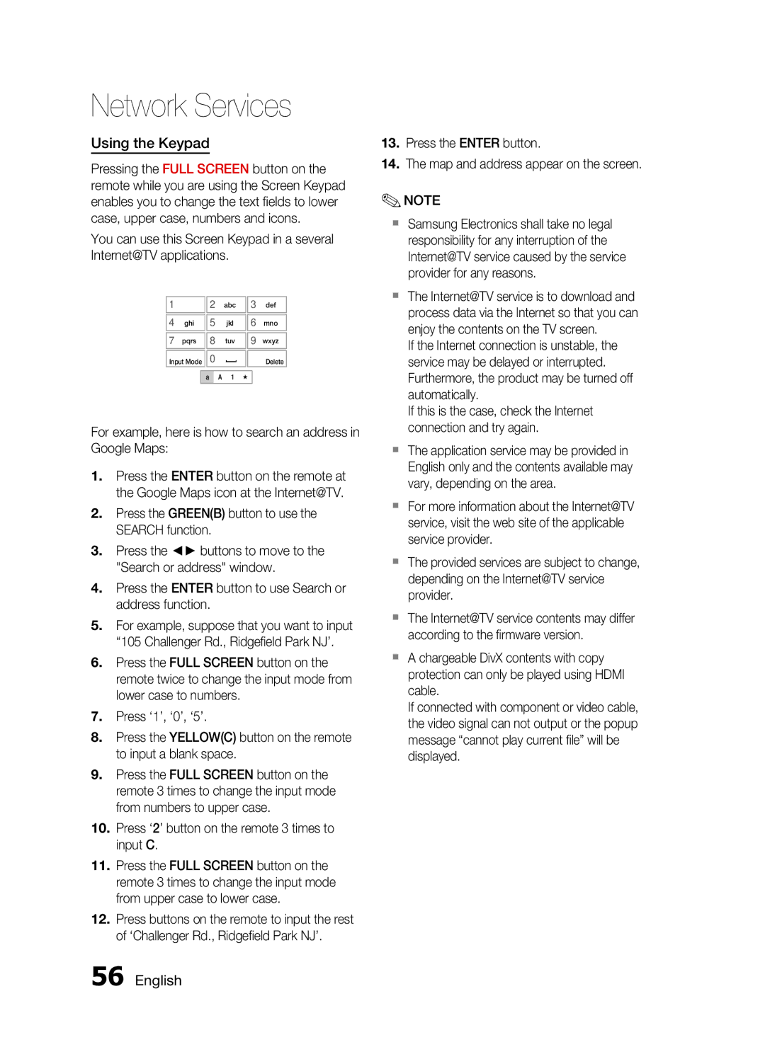 Samsung HT-C5500, AH68-02258S user manual Using the Keypad, For example, here is how to search an address in Google Maps 