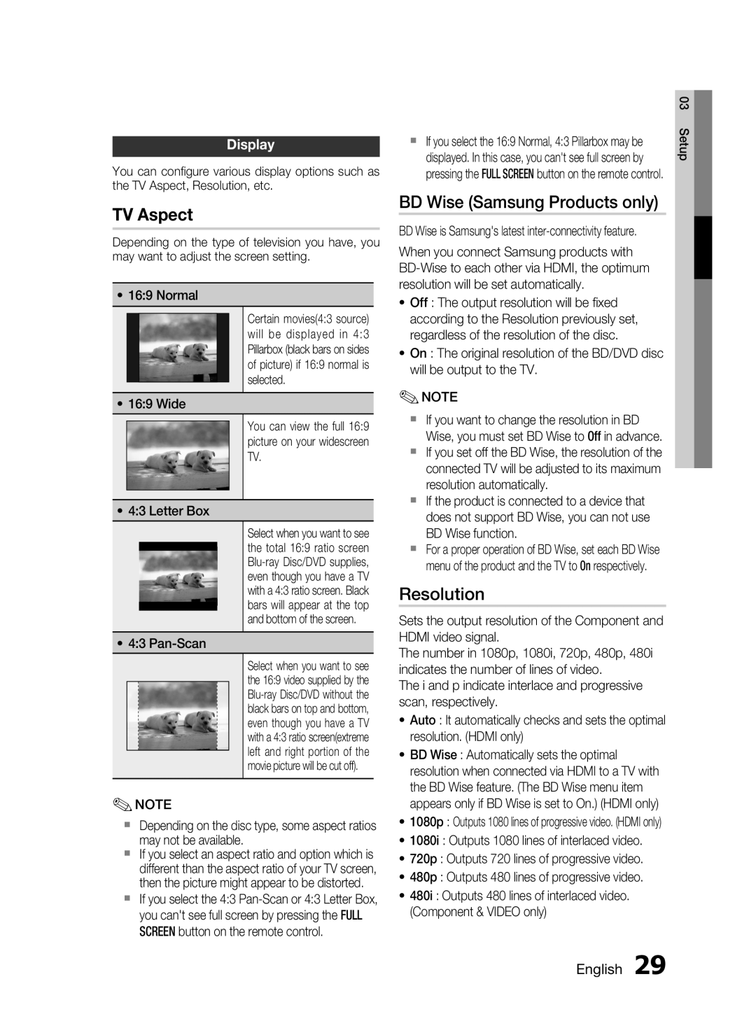 Samsung AH68-02258S, HT-C5500 user manual TV Aspect, BD Wise Samsung Products only, Resolution, Display, English 