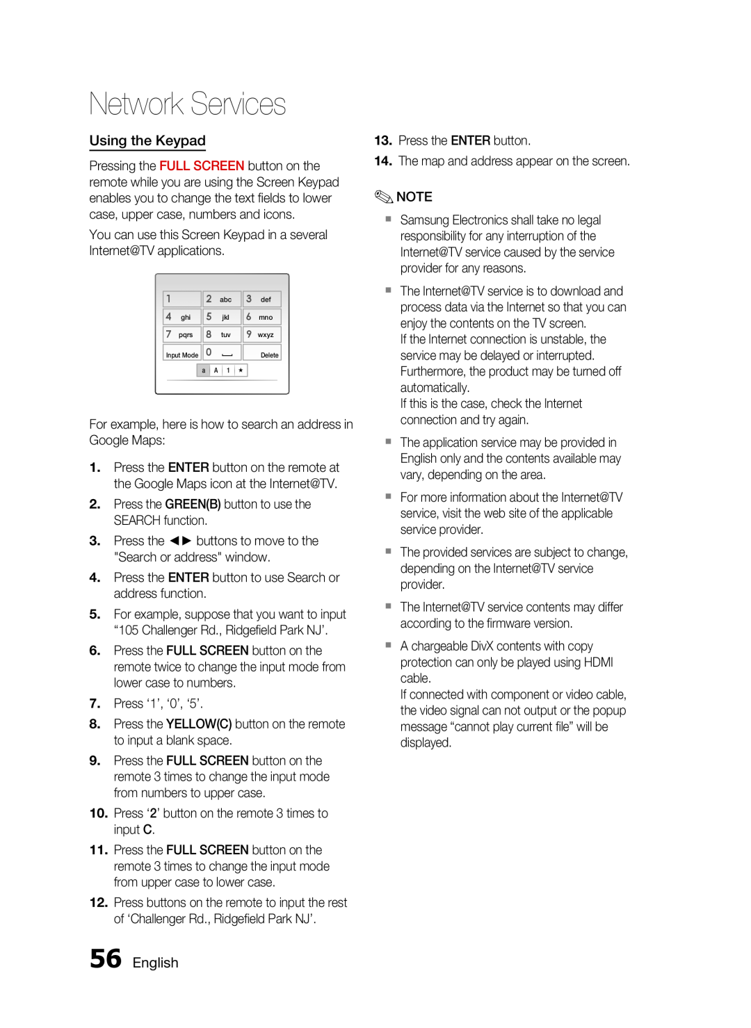 Samsung HT-C5500, AH68-02258S user manual Using the Keypad, English, Network Services 