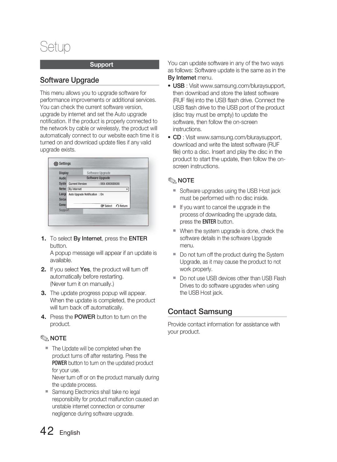 Samsung HT-C5500 user manual Software Upgrade, Contact Samsung, Support 