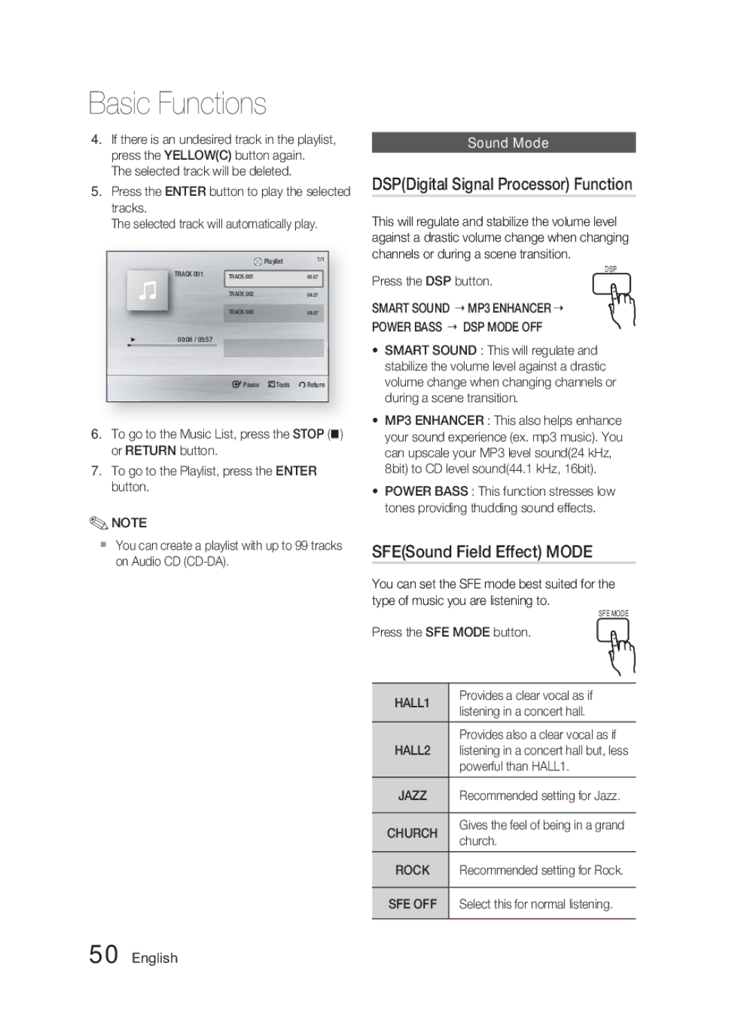 Samsung HT-C5500 user manual DSPDigital Signal Processor Function, SFESound Field Effect Mode, Sound Mode 