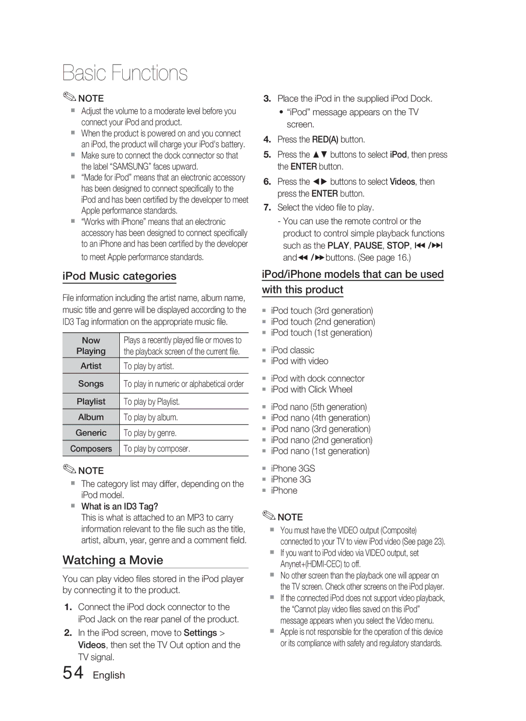 Samsung HT-C5500 user manual Watching a Movie, To play by artist, To play in numeric or alphabetical order 