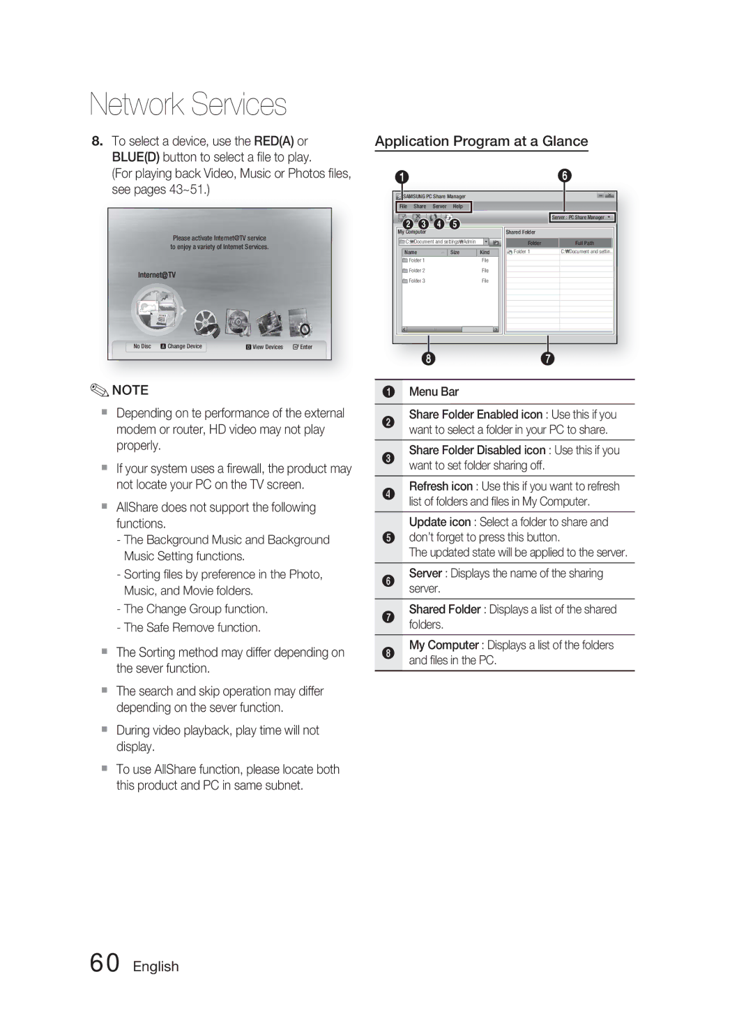 Samsung HT-C5500 user manual Application Program at a Glance,  During video playback, play time will not display, Menu Bar 