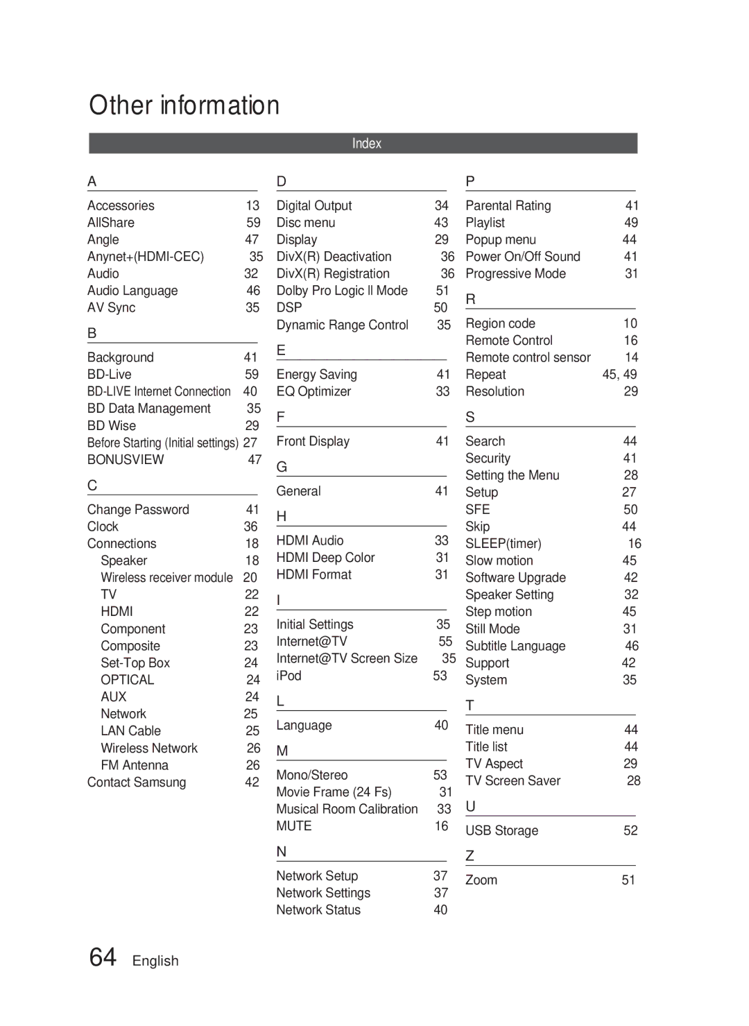 Samsung HT-C5500 user manual Index 