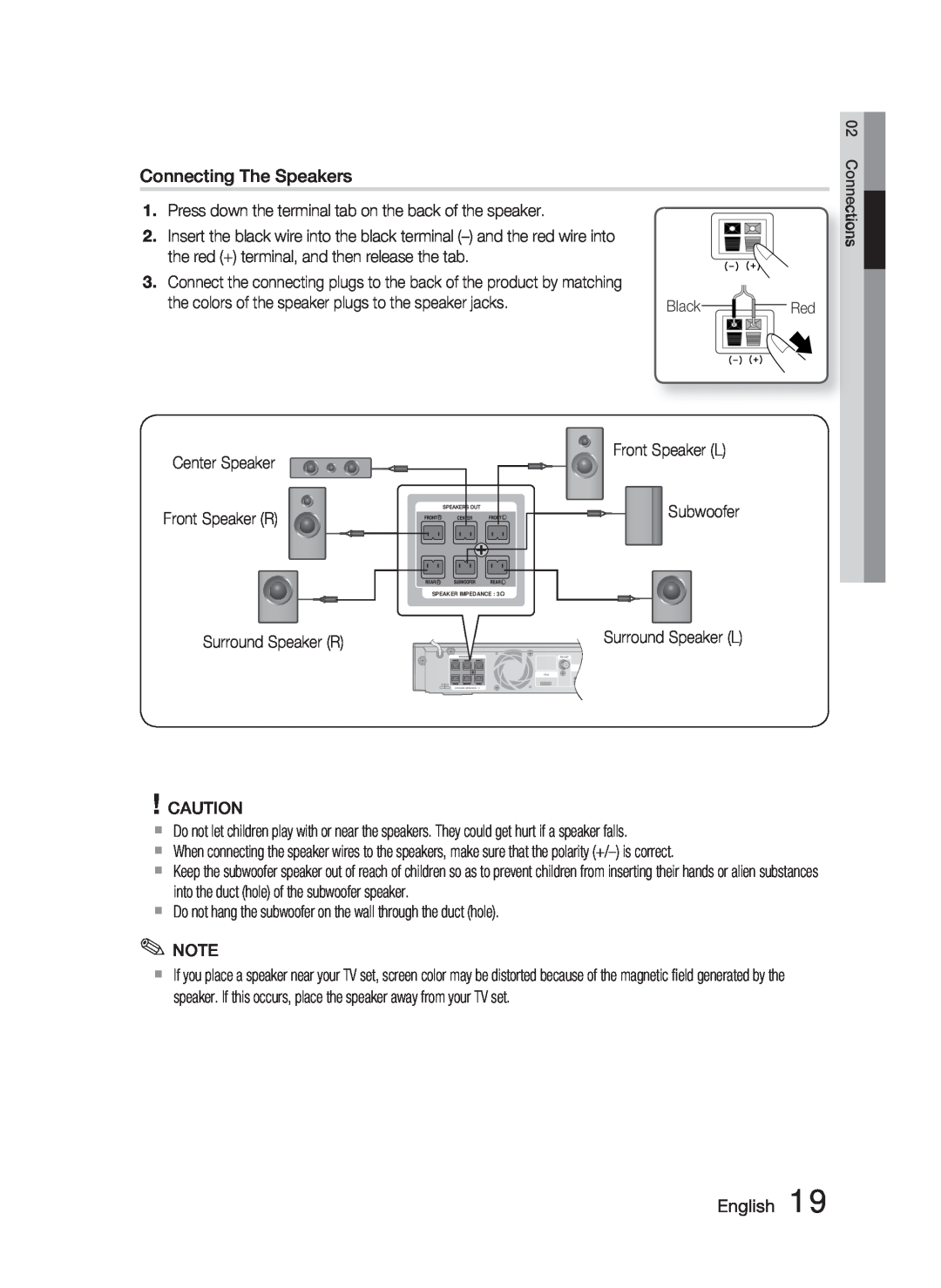 Samsung HT-C5500 user manual Connecting The Speakers, English 