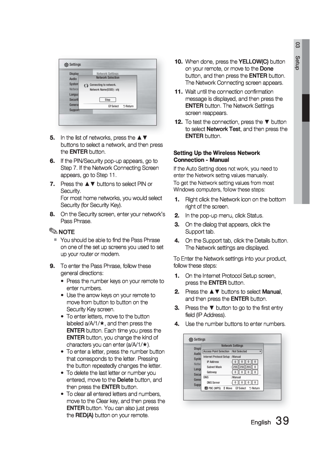 Samsung HT-C5500 user manual English, Setting Up the Wireless Network, Connection - Manual 