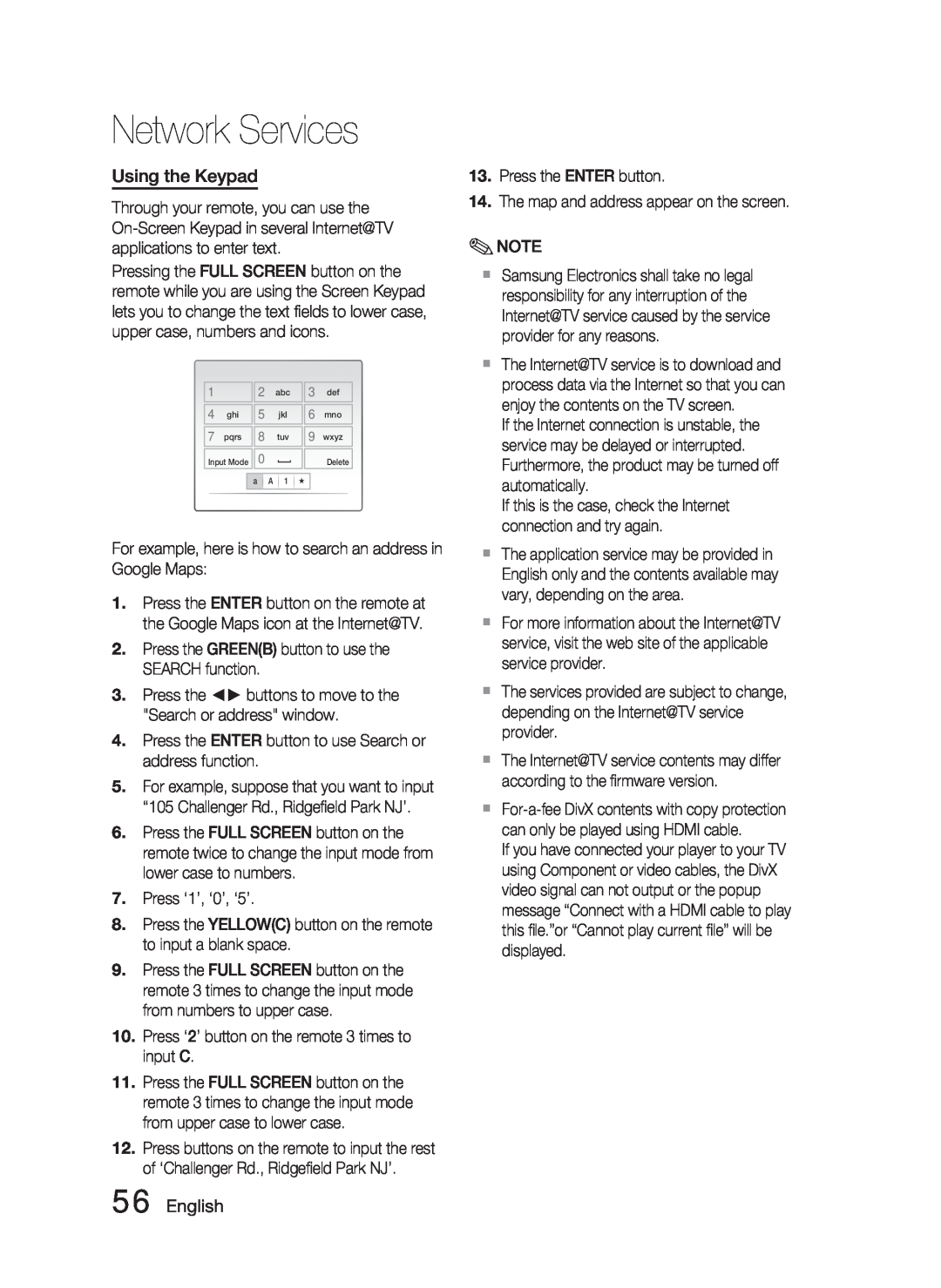 Samsung HT-C5500 user manual Using the Keypad, English, Network Services 