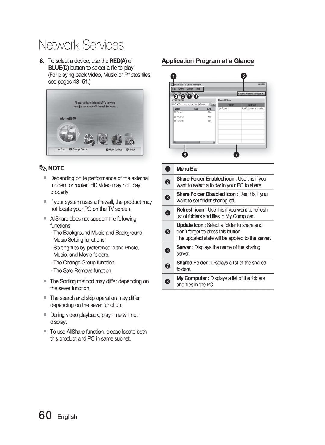 Samsung HT-C5500 user manual Application Program at a Glance, English, Network Services 
