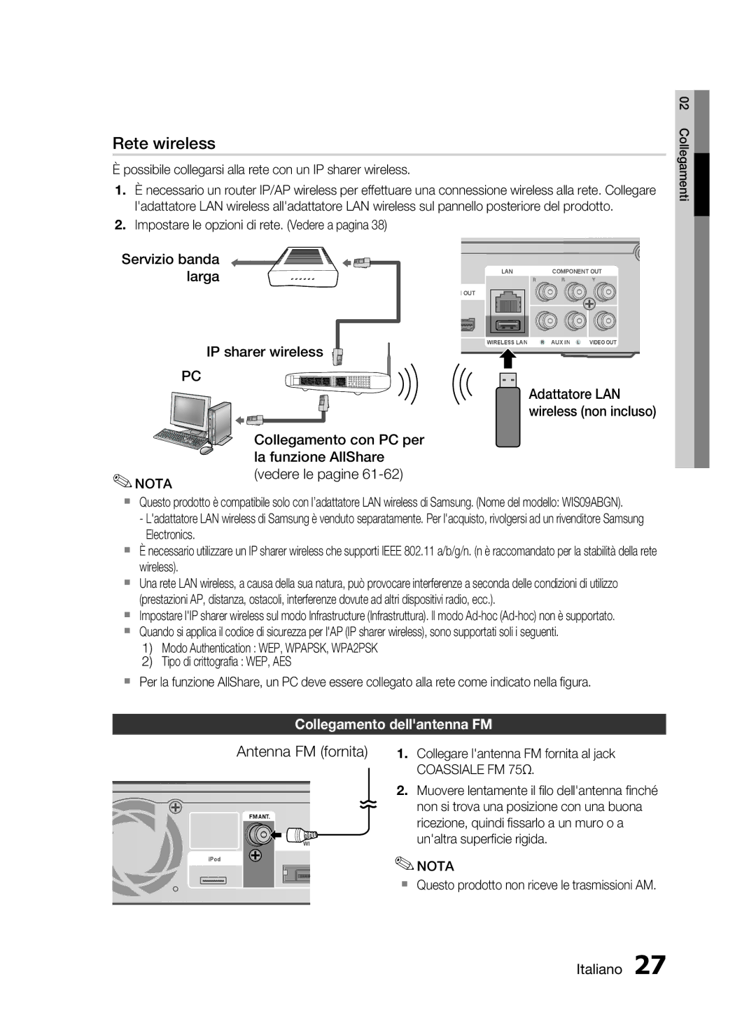 Samsung HT-C5500/XEF manual Collegamento dellantenna FM 