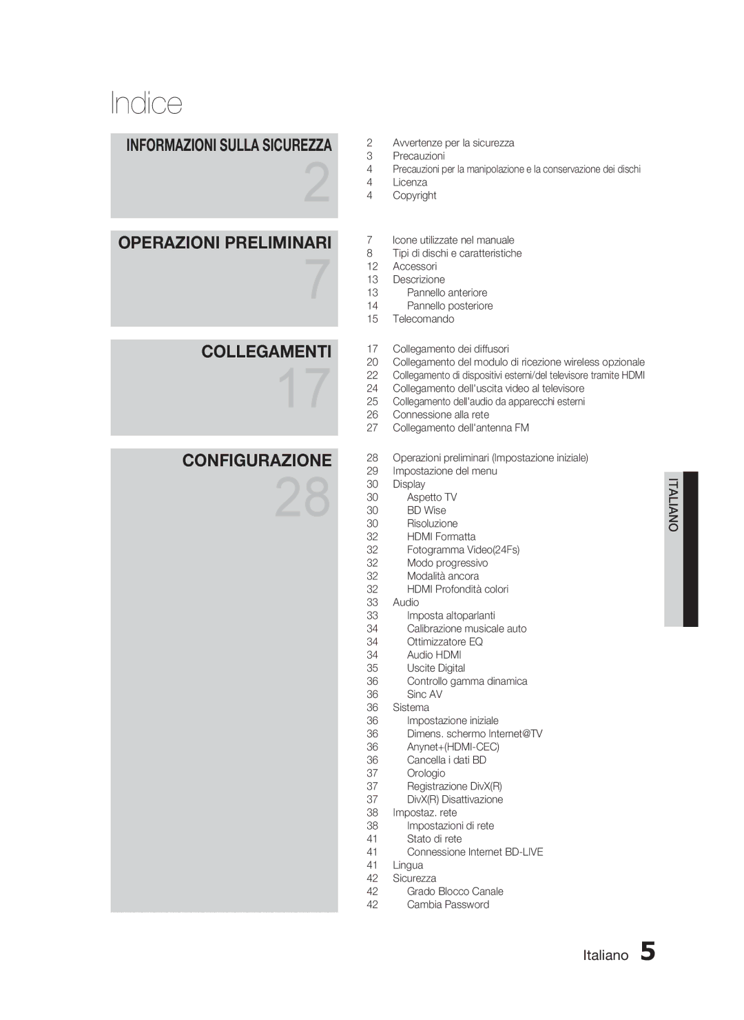 Samsung HT-C5500/XEF manual Indice, Informazioni Sulla Sicurezza 