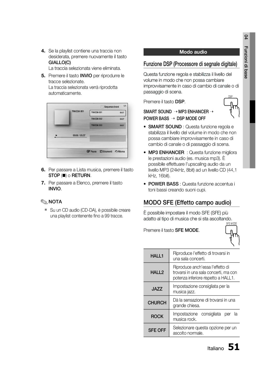 Samsung HT-C5500/XEF manual Modo SFE Effetto campo audio, Modo audio 