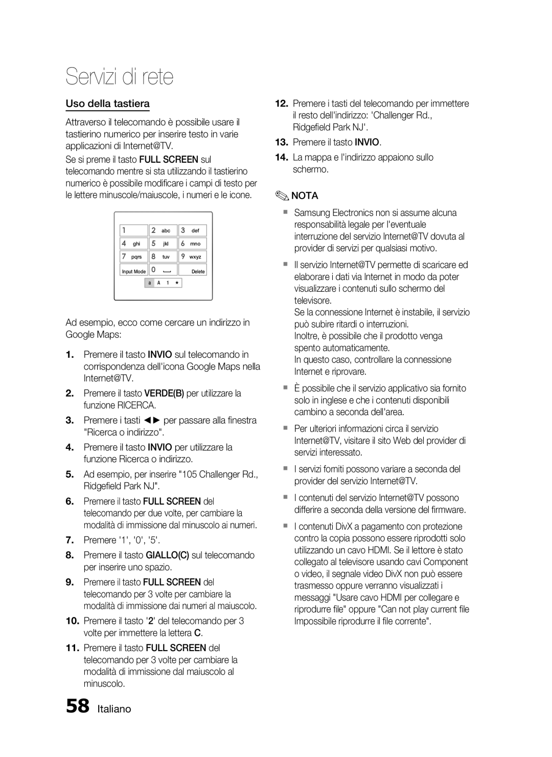 Samsung HT-C5500/XEF manual Uso della tastiera 