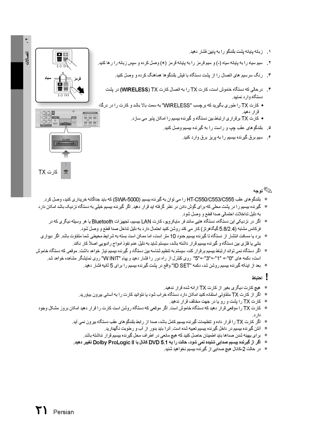 Samsung HT-C553/UMG, HT-C550/MEA, HT-C655W/MEA, HT-C555/KE دیهد راشف نییاپ هب ار وگدنلب تشپ هنایاپ هنابز, دییامن دراو هاگتسد 