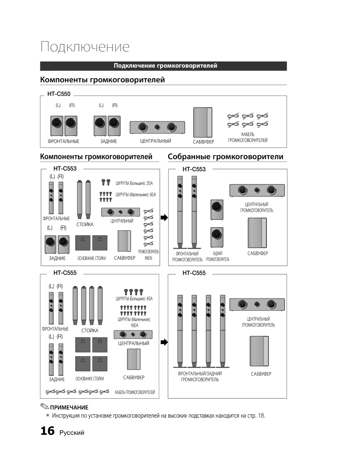 Samsung HT-C553/NWT, HT-C553/XER, HT-C555/XER manual Компоненты громкоговорителей Собранные громкоговорители, HT-C550 