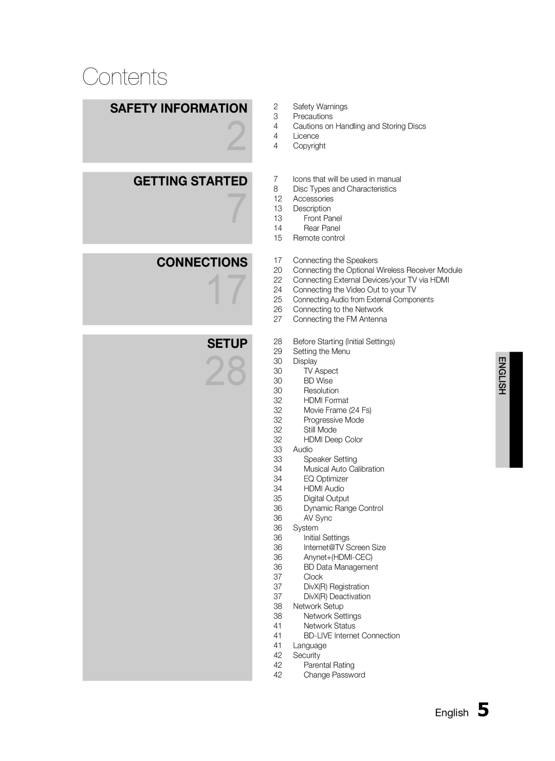 Samsung HT-C5550 user manual Contents 