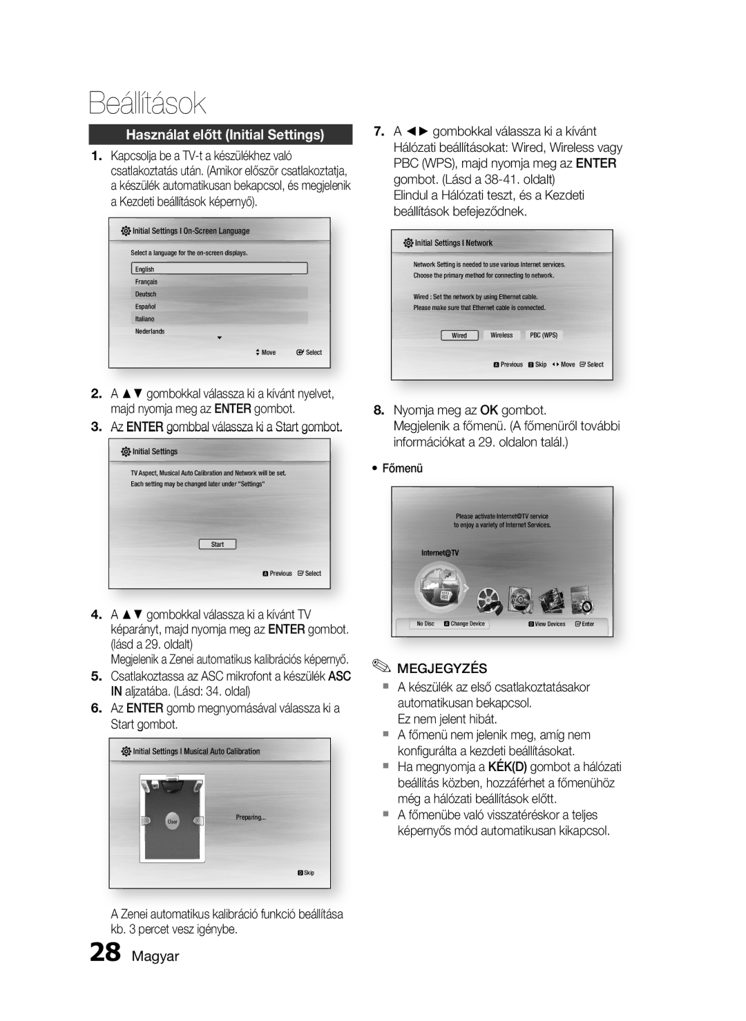 Samsung HT-C5500/EDC manual Használat előtt Initial Settings, Az Enter gomb megnyomásával válassza ki a Start gombot 