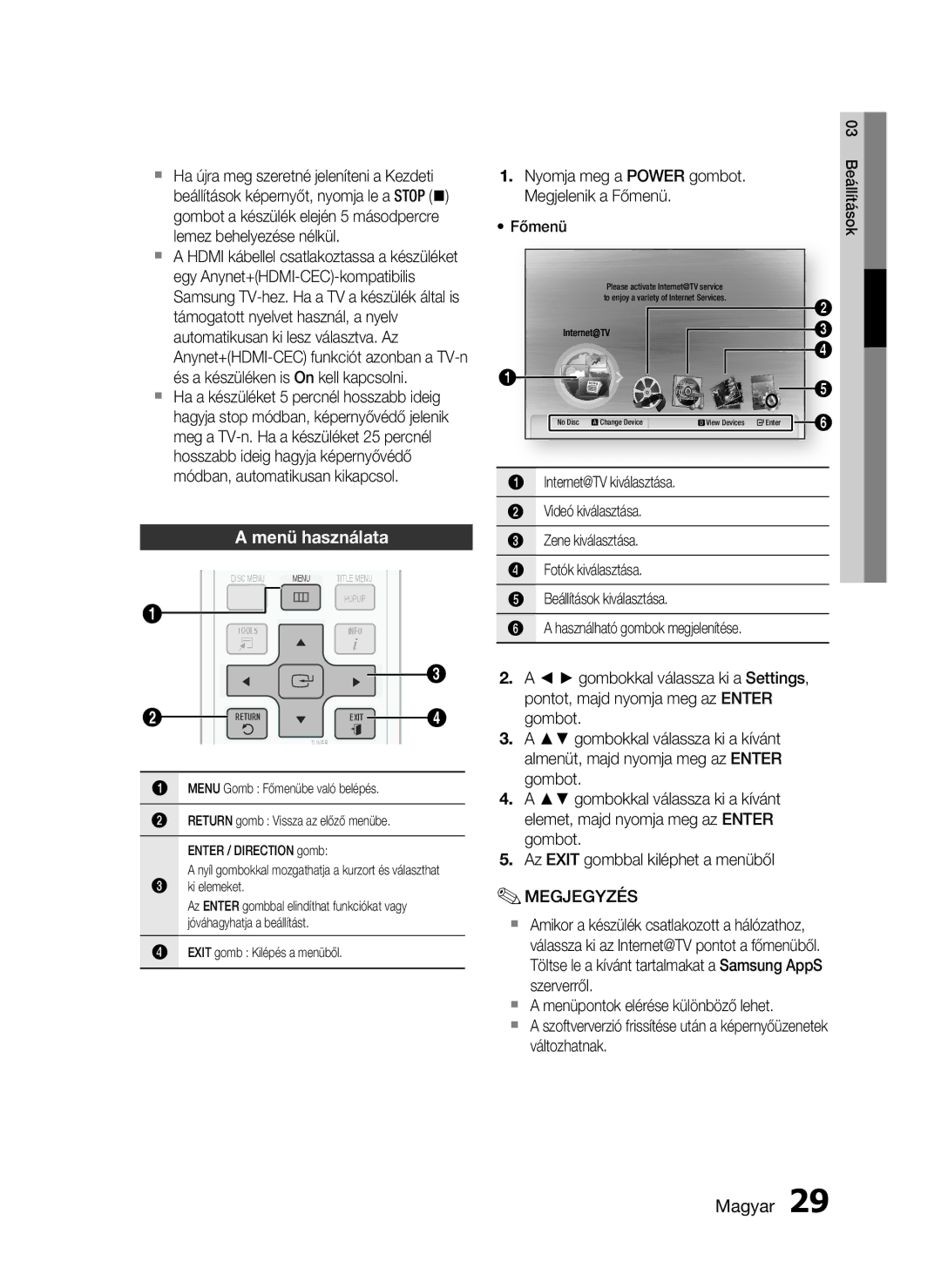 Samsung HT-C5500/XEF manual Menü használata, Az Exit gombbal kiléphet a menüből,  a menüpontok elérése különböző lehet 