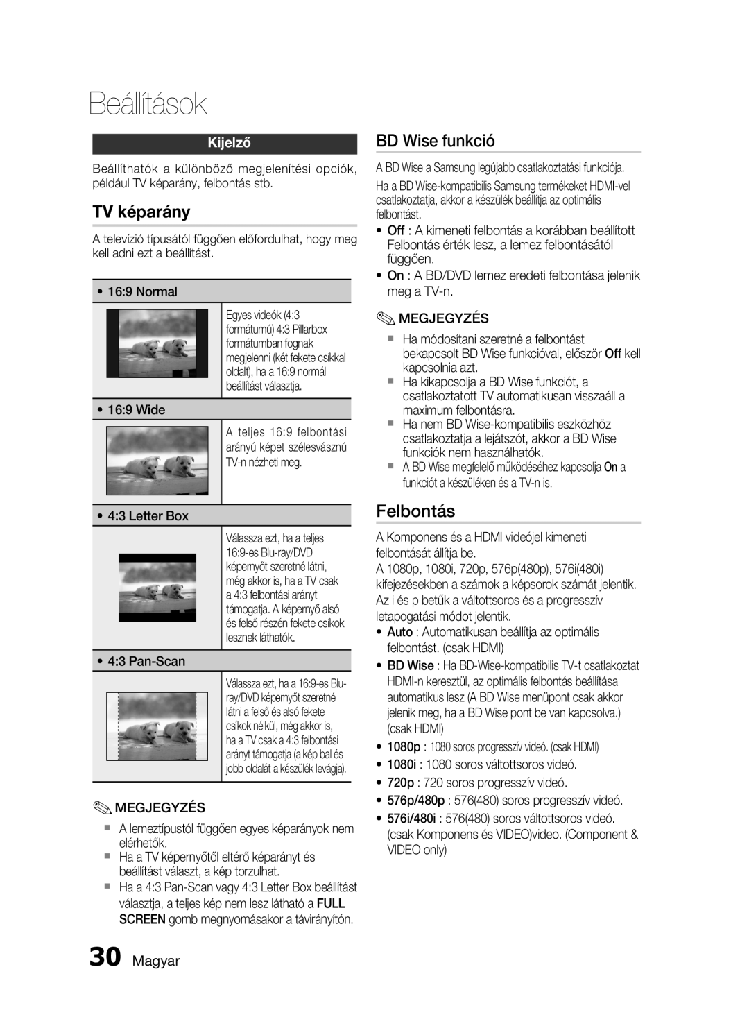 Samsung HT-C5530/EDC, HT-C5550/EDC, HT-C5500/EDC, HT-C5500/XEF, HT-C5550/XEE, HT-C5500/XEE BD Wise funkció, Felbontás, Kijelző 