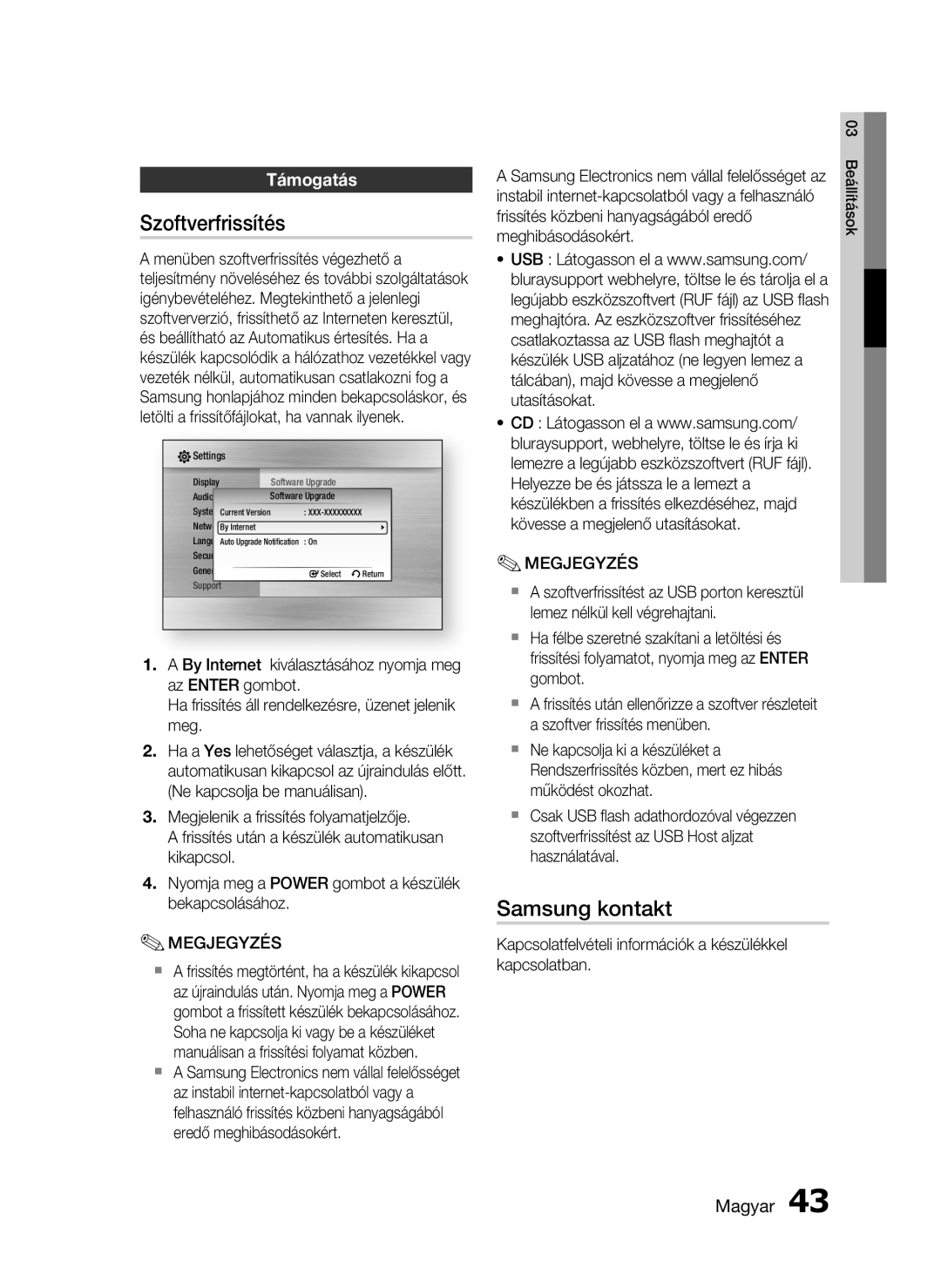 Samsung HT-C5530/XAC, HT-C5550/EDC, HT-C5500/EDC, HT-C5500/XEF, HT-C5530/EDC Szoftverfrissítés, Samsung kontakt, Támogatás 