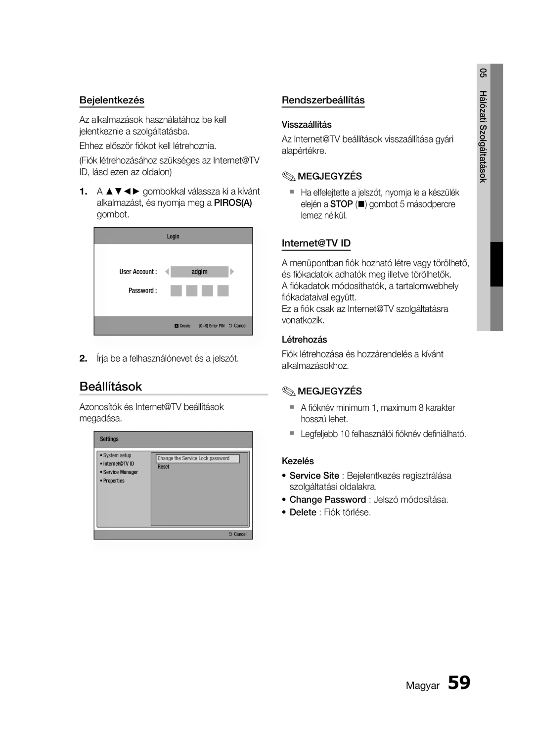 Samsung HT-C5500/XEE, HT-C5550/EDC, HT-C5500/EDC, HT-C5500/XEF Beállítások, Bejelentkezés, Rendszerbeállítás, Internet@TV ID 