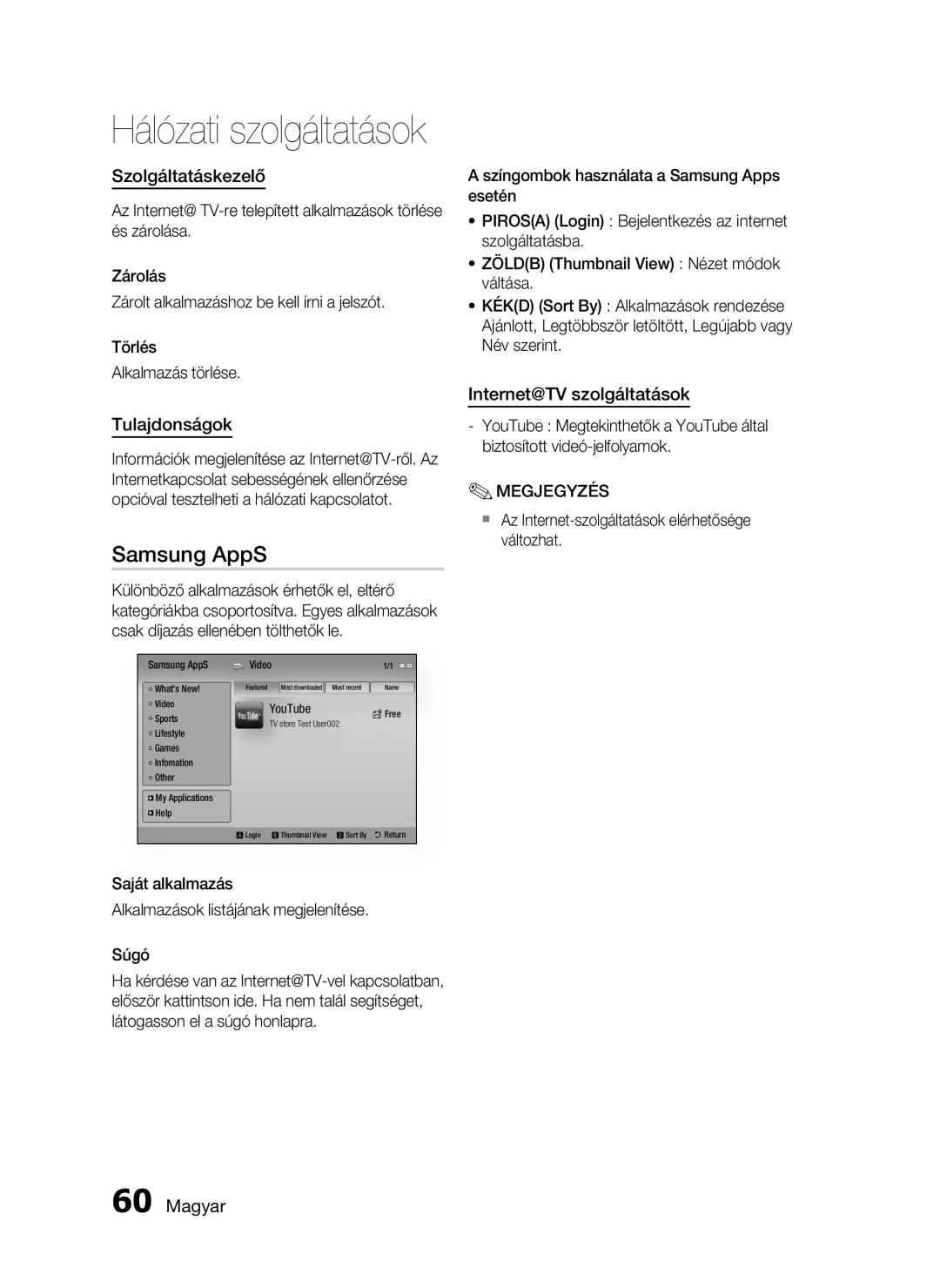 Samsung HT-C5530/XEE, HT-C5550/EDC manual Samsung AppS, Szolgáltatáskezelő, Tulajdonságok, Internet@TV szolgáltatások 
