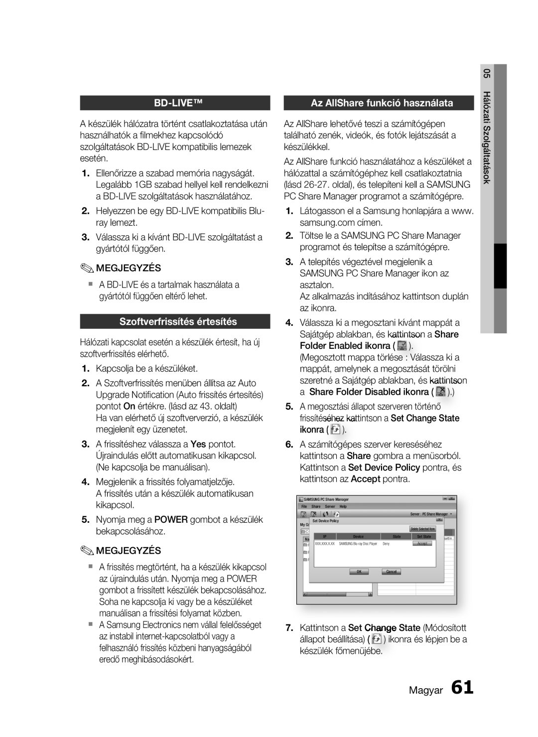 Samsung HT-C5530/XAC, HT-C5550/EDC, HT-C5500/EDC, HT-C5500/XEF Szoftverfrissítés értesítés, Az AllShare funkció használata 