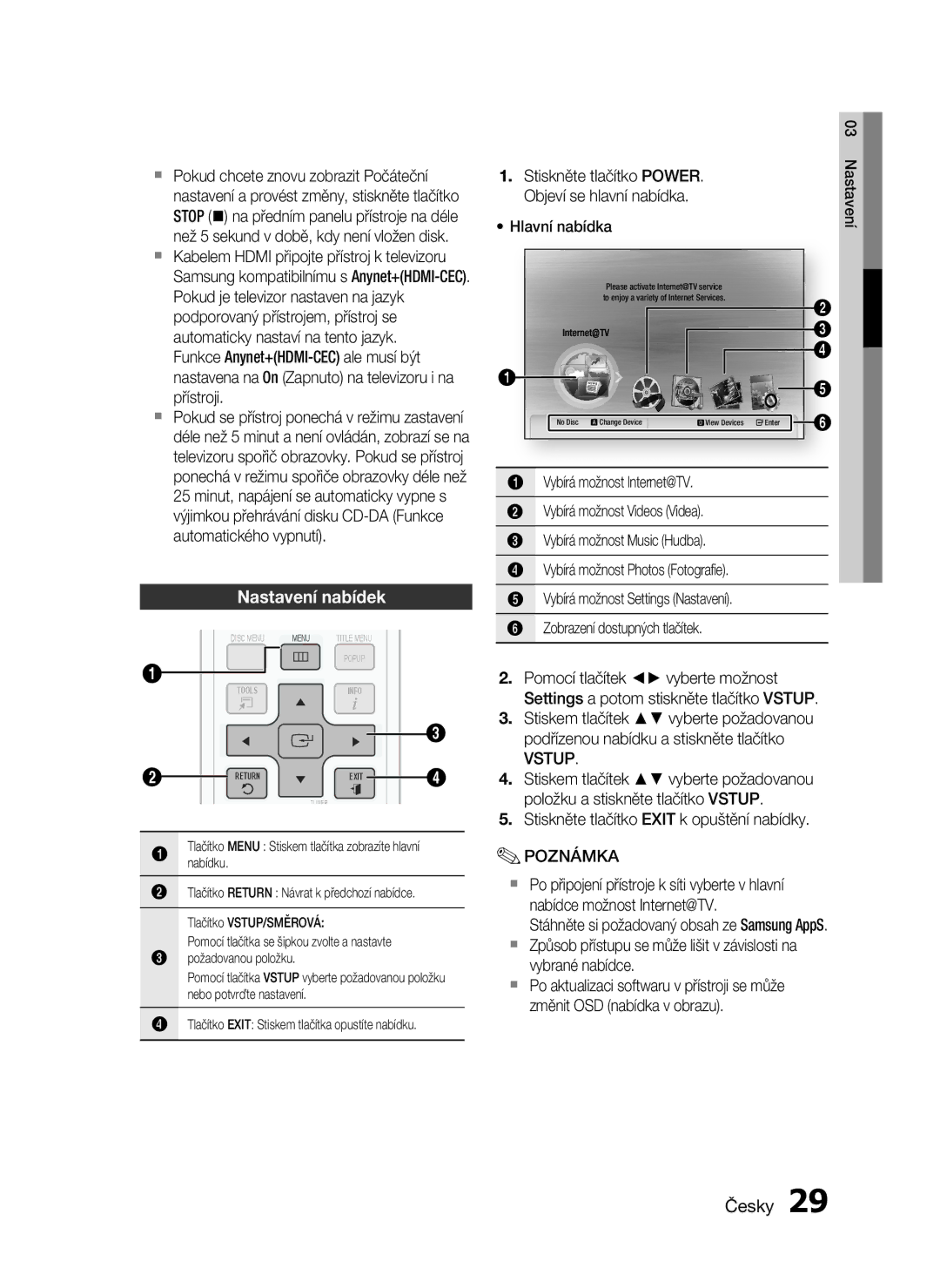 Samsung HT-C5500/EDC, HT-C5550/EDC, HT-C5500/XEF, HT-C5530/EDC manual Nastavení nabídek, Vstup 