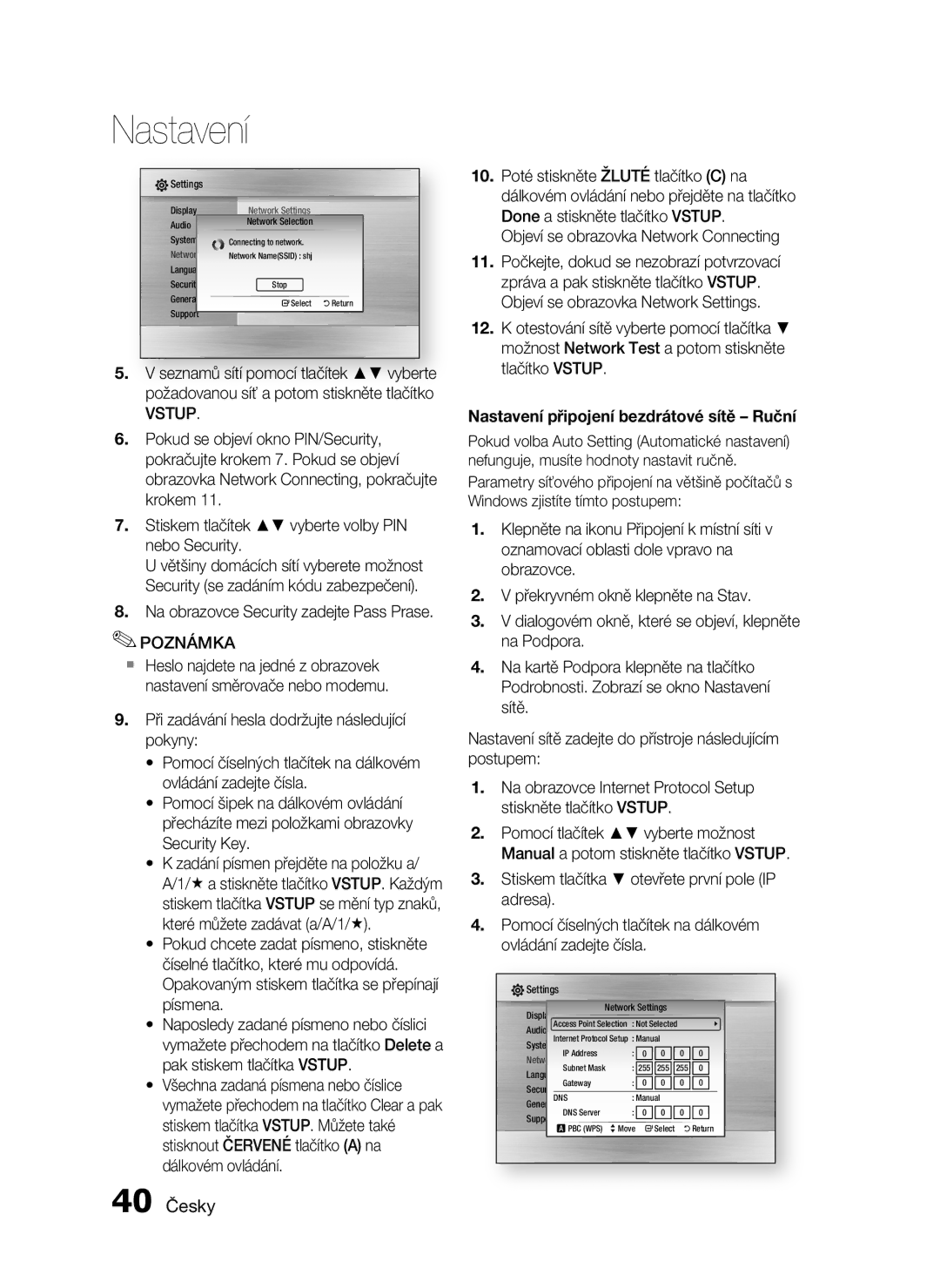 Samsung HT-C5550/EDC, HT-C5500/EDC, HT-C5500/XEF, HT-C5530/EDC manual 40 Česky, Na obrazovce Security zadejte Pass Prase 