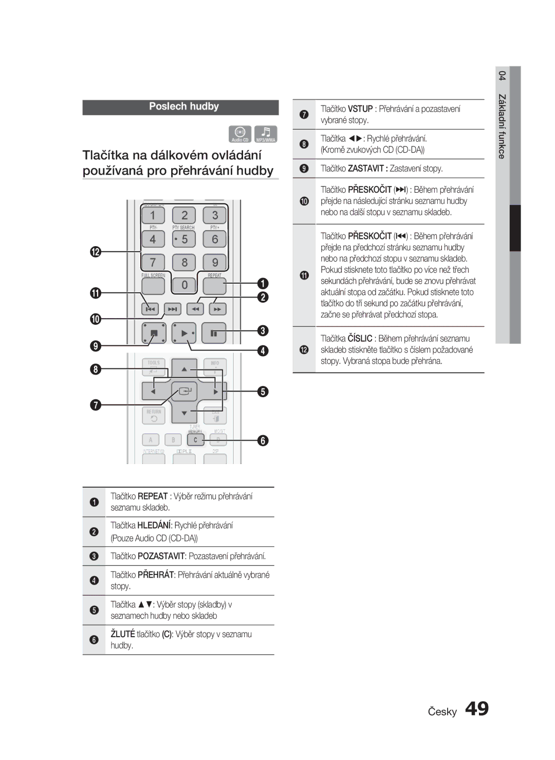 Samsung HT-C5500/EDC, HT-C5550/EDC, HT-C5500/XEF Poslech hudby, Tlačítko Repeat Výběr režimu přehrávání seznamu skladeb 