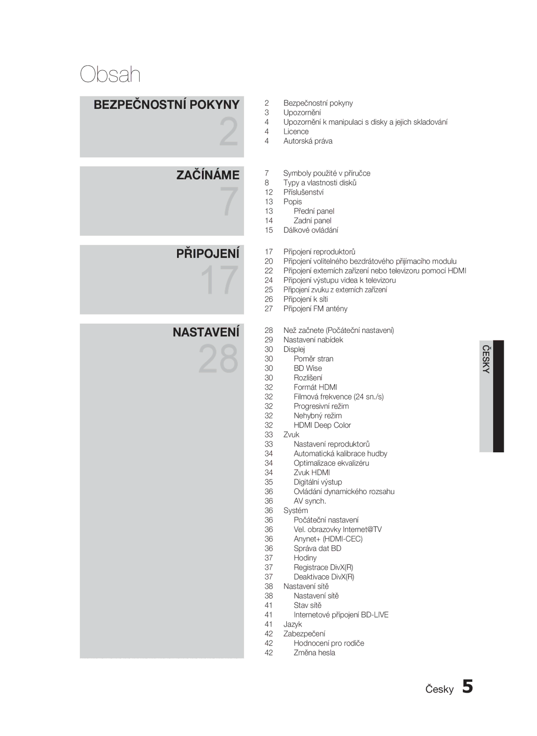 Samsung HT-C5500/EDC, HT-C5550/EDC, HT-C5500/XEF, HT-C5530/EDC manual Obsah, Bezpečnostní Pokyny 