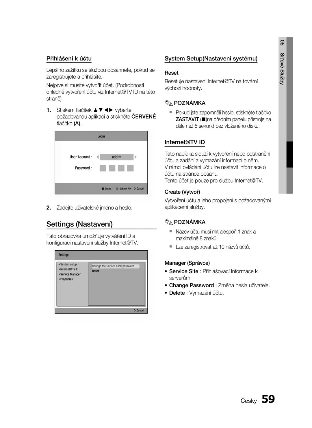 Samsung HT-C5530/EDC, HT-C5550/EDC Settings Nastavení, Přihlášení k účtu, System SetupNastavení systému, Internet@TV ID 