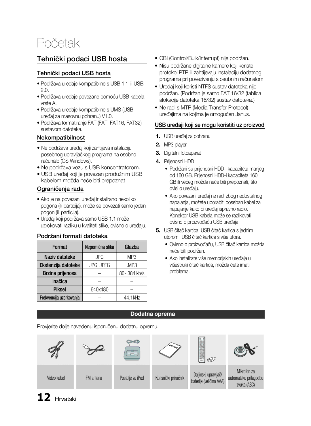 Samsung HT-C5550/EDC manual Tehnički podaci USB hosta, Dodatna oprema 