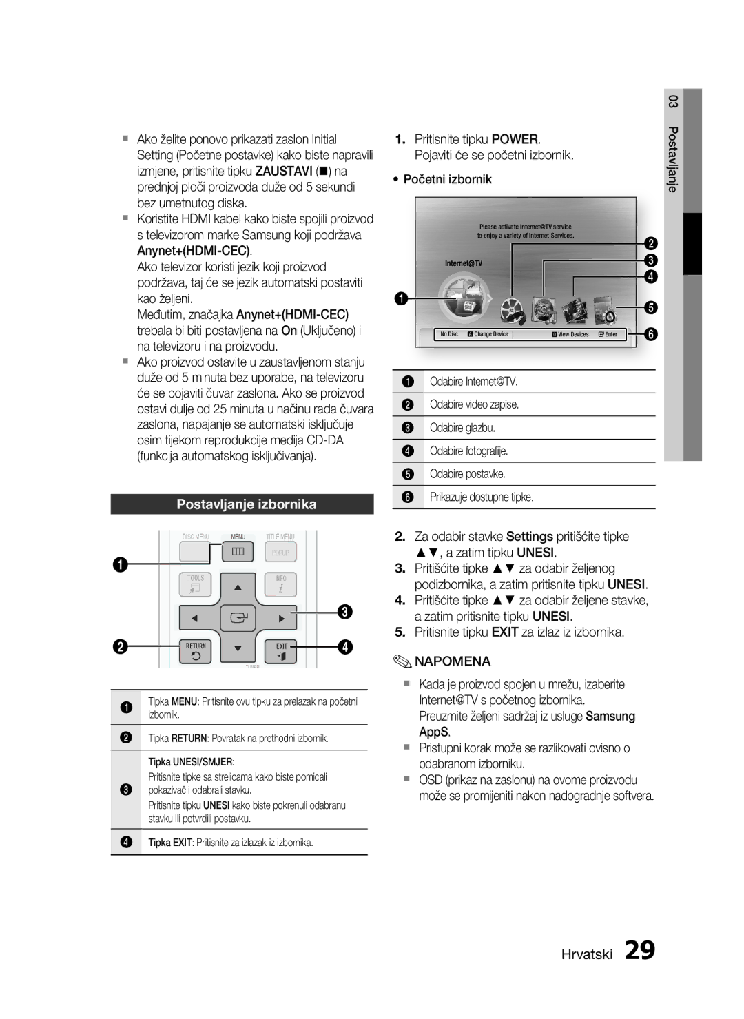 Samsung HT-C5550/EDC manual Postavljanje izbornika 