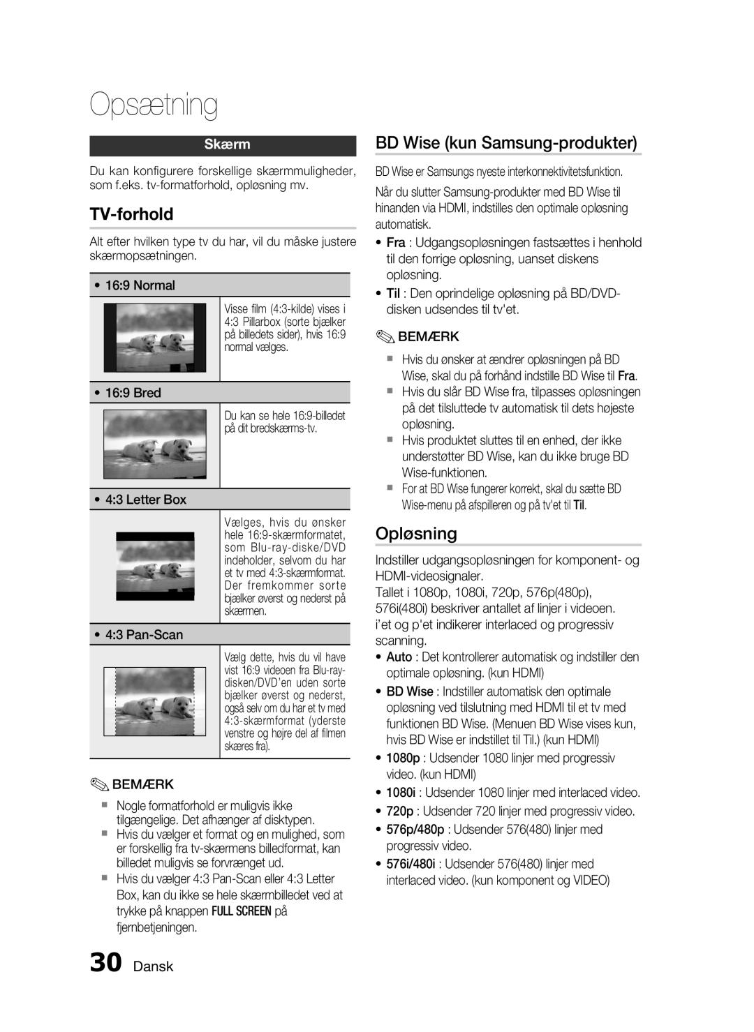 Samsung HT-C5550/XEE, HT-C5500/XEE, HT-C5530/XEE manual BD Wise kun Samsung-produkter, Opløsning, Skærm 