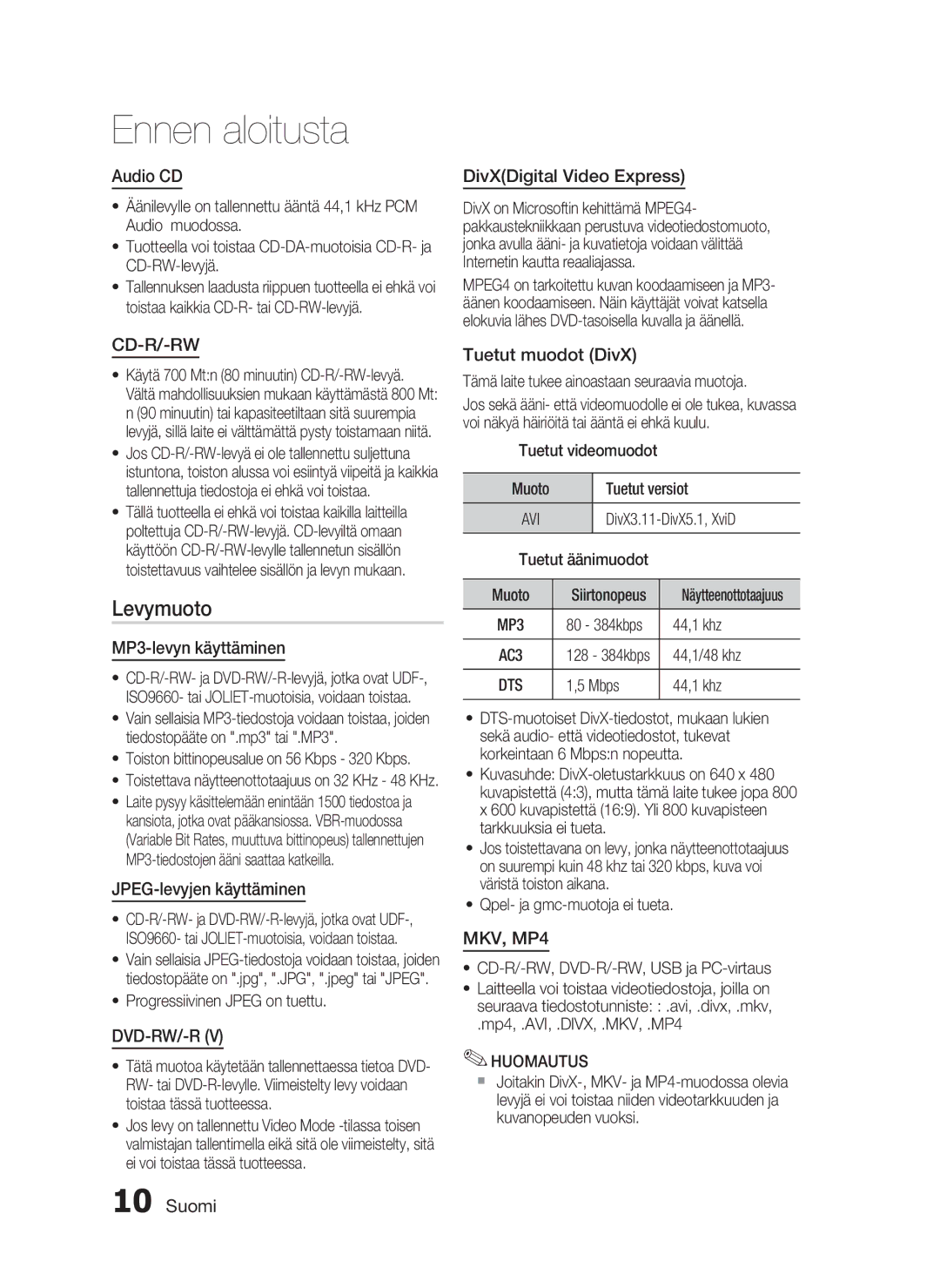 Samsung HT-C5500/XEE, HT-C5550/XEE, HT-C5530/XEE manual Levymuoto 