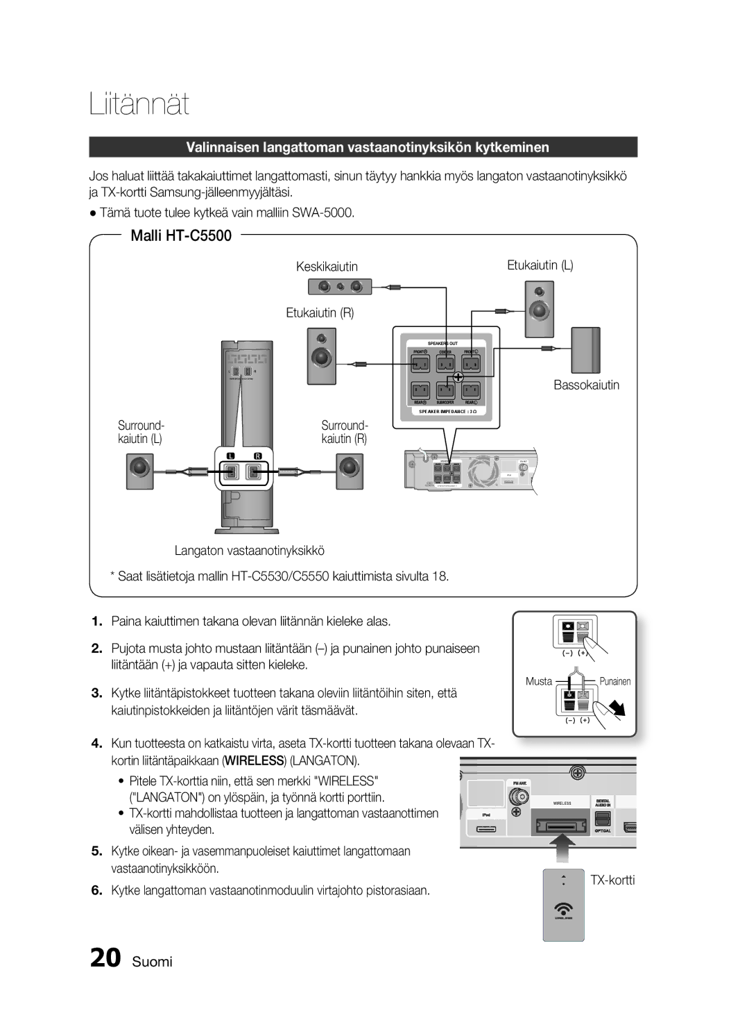 Samsung HT-C5530/XEE, HT-C5550/XEE, HT-C5500/XEE manual Valinnaisen langattoman vastaanotinyksikön kytkeminen 