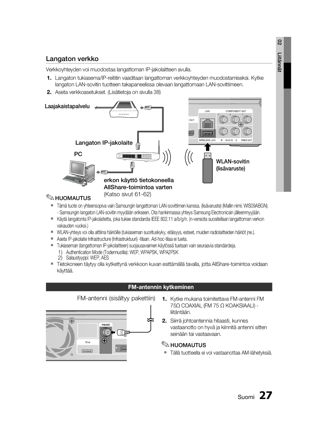 Samsung HT-C5550/XEE, HT-C5500/XEE, HT-C5530/XEE manual FM-antennin kytkeminen 