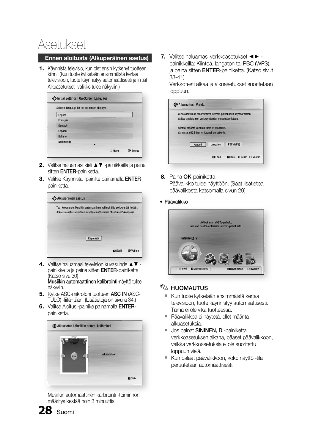 Samsung HT-C5500/XEE Asetukset, Ennen aloitusta Alkuperäinen asetus, Valitse Aloitus -painike painamalla ENTER- painiketta 