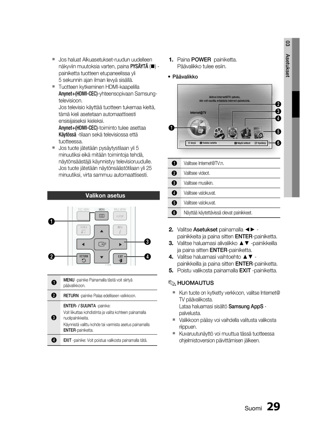 Samsung HT-C5530/XEE, HT-C5550/XEE, HT-C5500/XEE manual Valikon asetus 