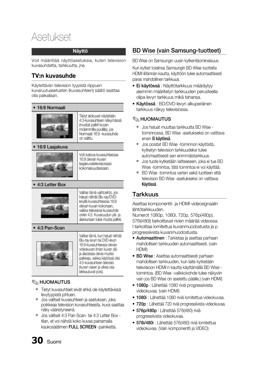 Samsung HT-C5550/XEE, HT-C5500/XEE, HT-C5530/XEE manual BD Wise vain Samsung-tuotteet, Tarkkuus, Näyttö 