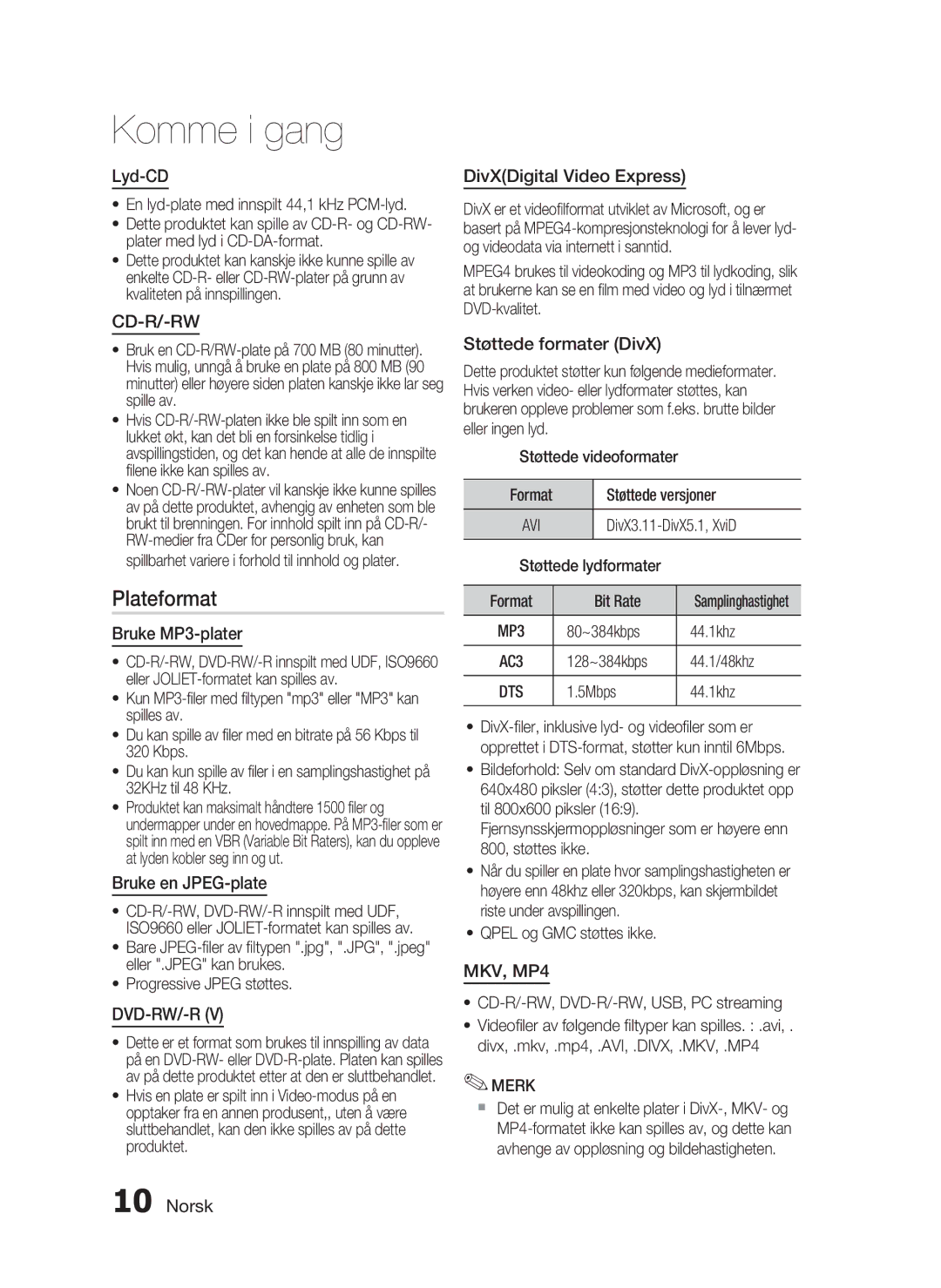 Samsung HT-C5500/XEE, HT-C5550/XEE, HT-C5530/XEE manual Plateformat 