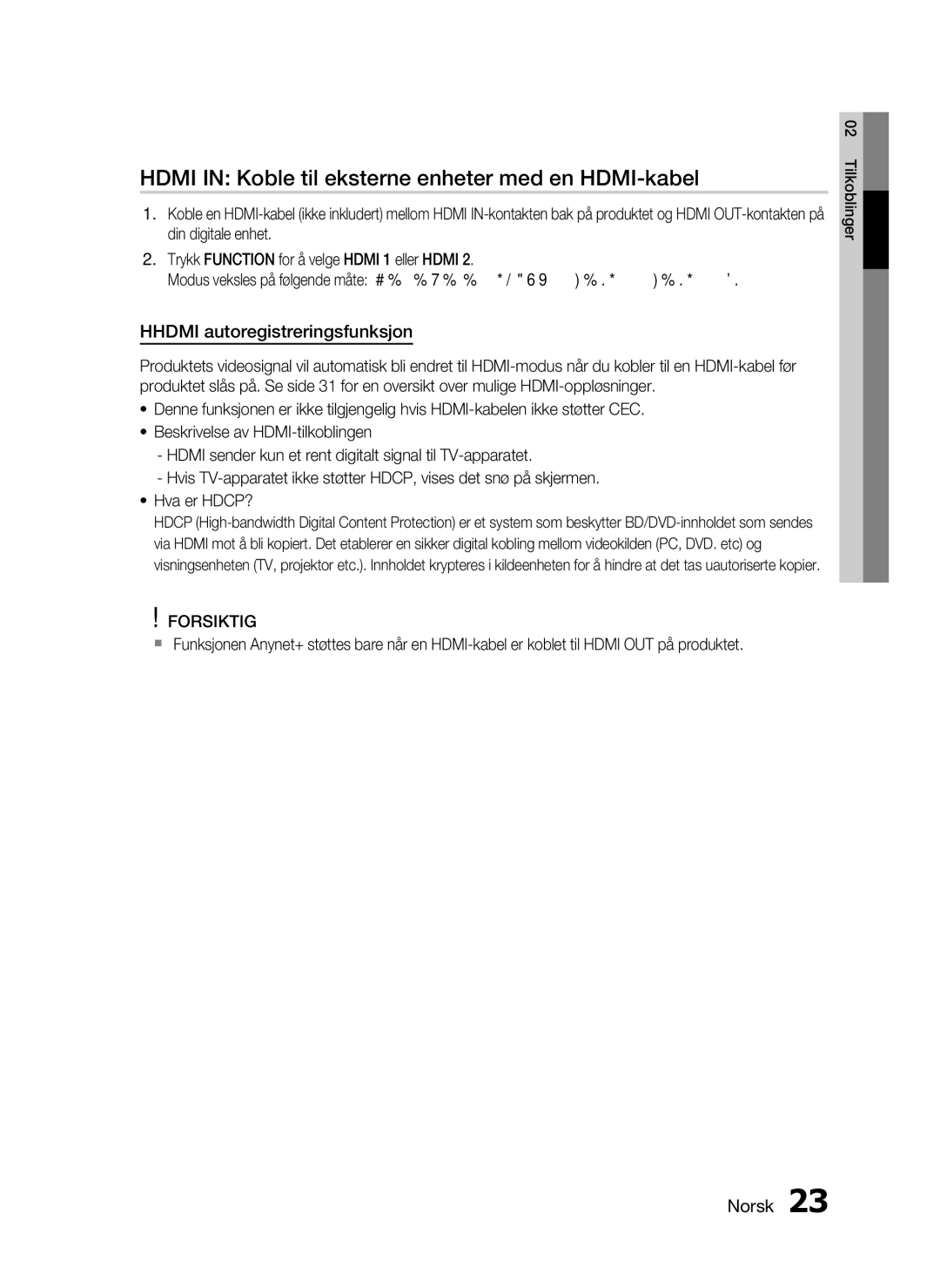 Samsung HT-C5530/XEE, HT-C5550/XEE Hdmi in Koble til eksterne enheter med en HDMI-kabel, Hhdmi autoregistreringsfunksjon 