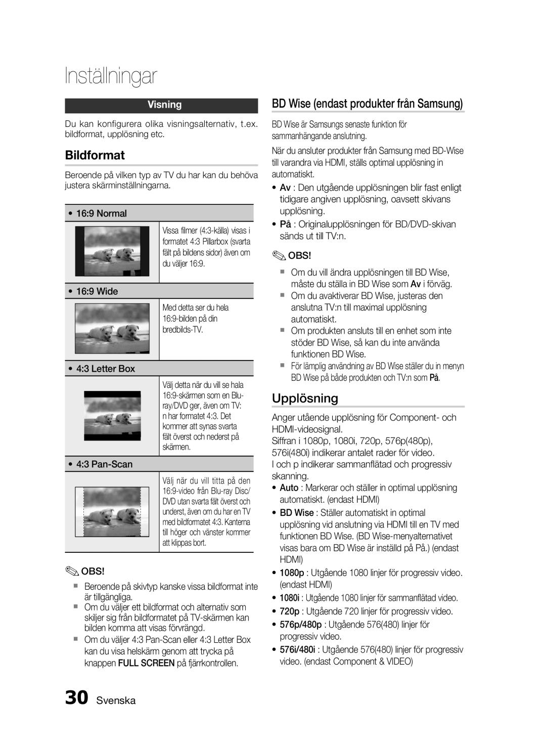 Samsung HT-C5550/XEE, HT-C5500/XEE, HT-C5530/XEE manual BD Wise endast produkter från Samsung, Upplösning, Visning 