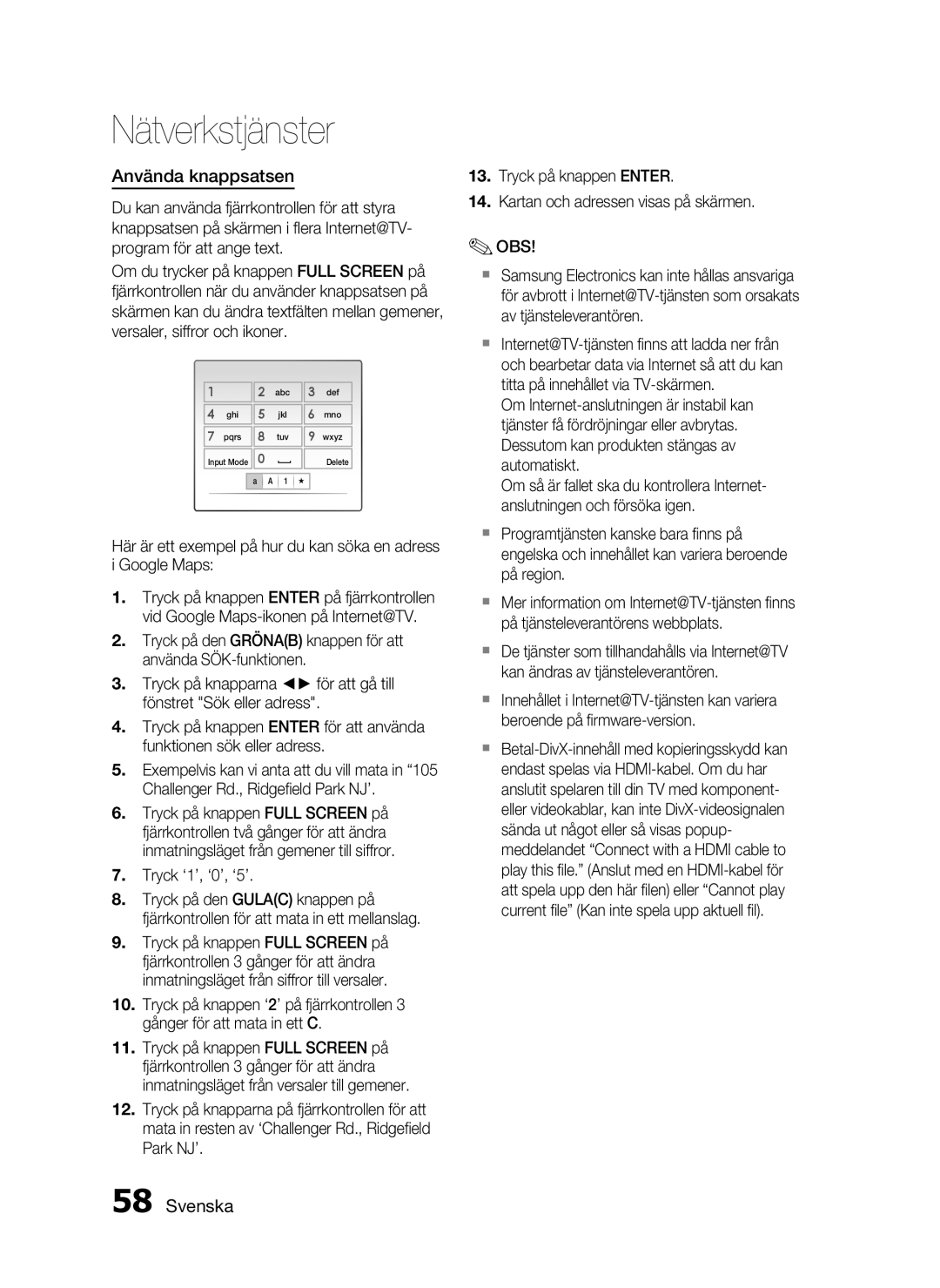 Samsung HT-C5500/XEE, HT-C5550/XEE, HT-C5530/XEE manual Använda knappsatsen, Tryck ‘1’, ‘0’, ‘5’ 