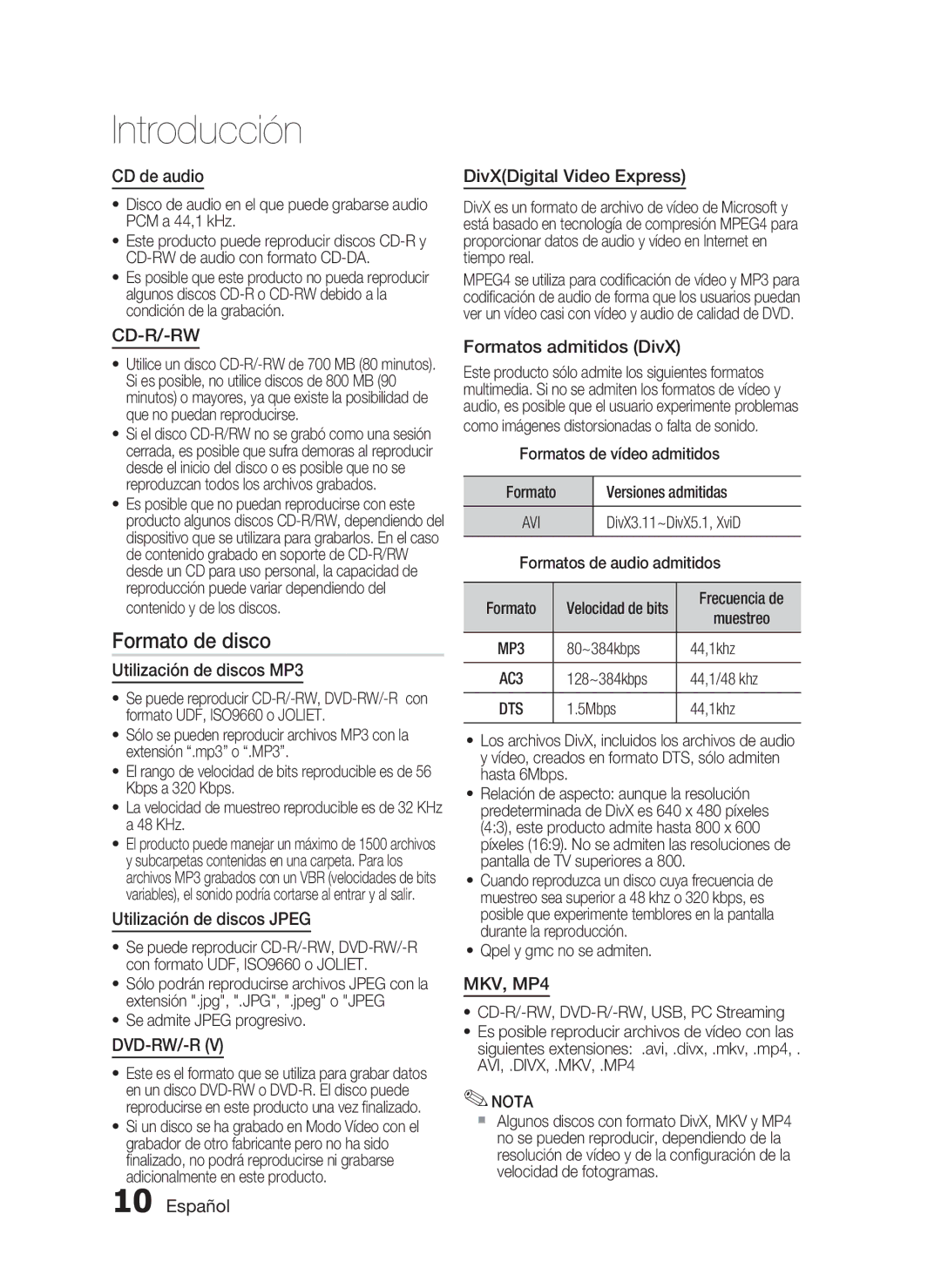 Samsung HT-C5550/XEF, HT-C5500/XEF manual Formato de disco 